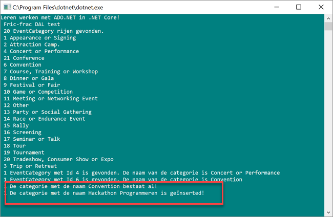 Visual Studio Result Test ADO.NET DAL Create